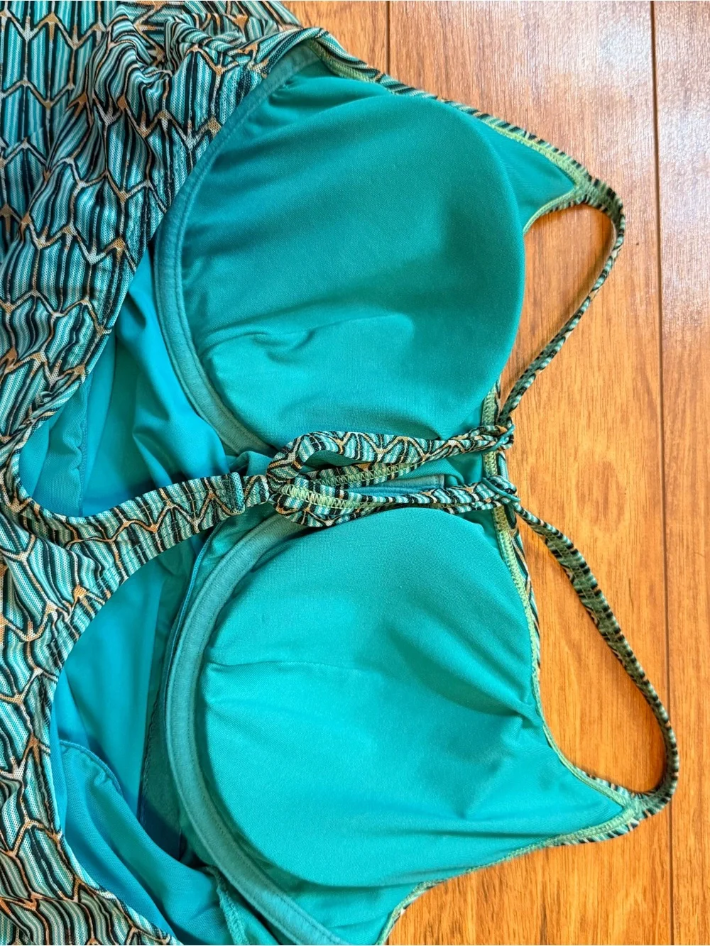 Coco Reef Teal and Cream Geometric Tank Tunic Swim Tank 38C